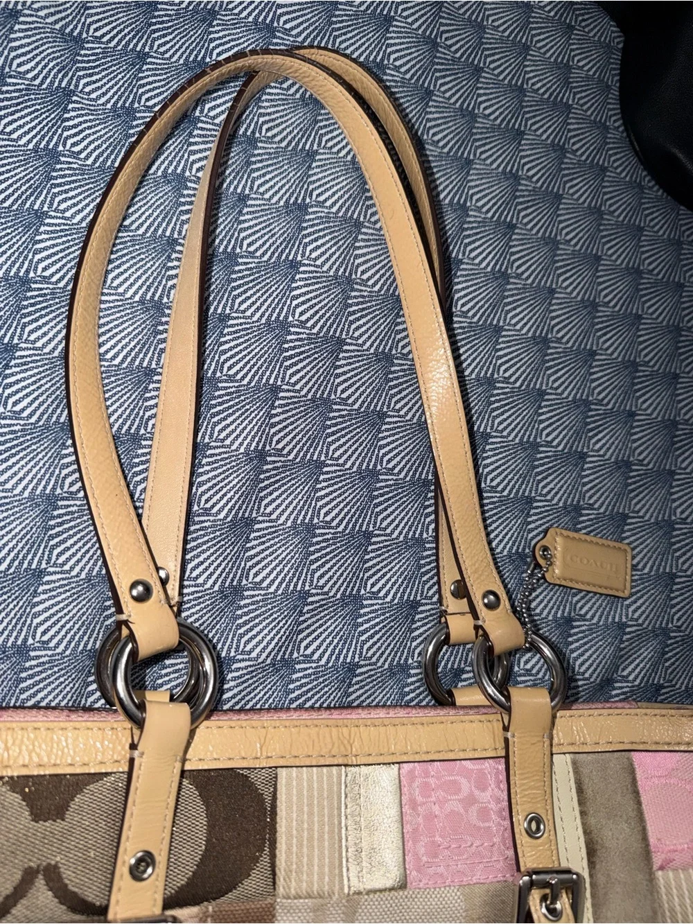 Coach Pink and Brown Patchwork Leather-Trim Tote